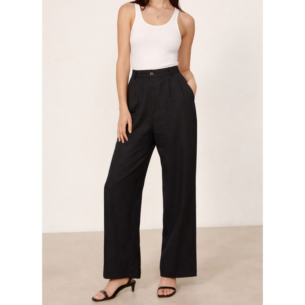 Reformation Velvet Black Wide-Leg Pants High Rise 29" Inseam Sz 6